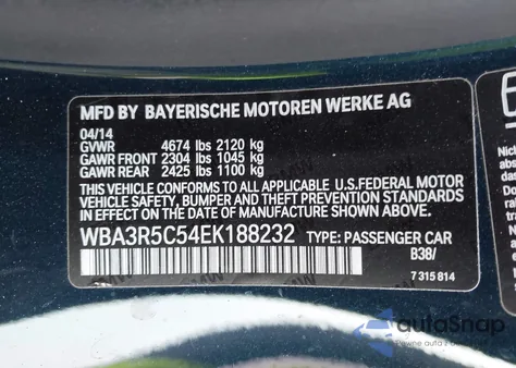 2014 BMW 435I xDrive из США, поврежденный, VIN WBA3R5C54EK188232